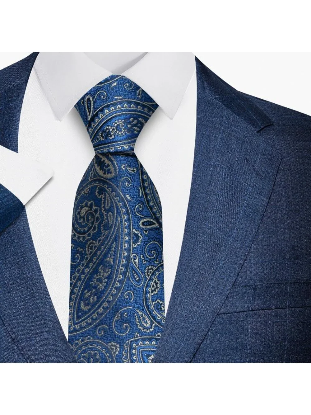 🆕Men's Royal Blue 100% Microfiber Paisley Slim Formal Necktie For Wedding Dress